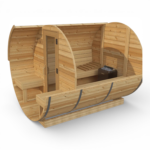 Sauna baril extérieur en cèdre avec véranda complète au Canada, sauna en bois rond avec espace couvert pour cour arrière ou chalet