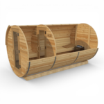 Sauna baril extérieur en cèdre avec vestiaire au Canada, sauna en bois rond avec espace de changement pour chalet ou cour arrière
