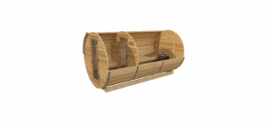 Sauna baril extérieur en cèdre avec vestiaire au Canada, sauna en bois rond avec espace de changement pour chalet ou cour arrière