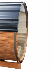 Canadian-made Saunaspa wooden sauna featuring a complete front panel constructed from 10 mm tempered glass.