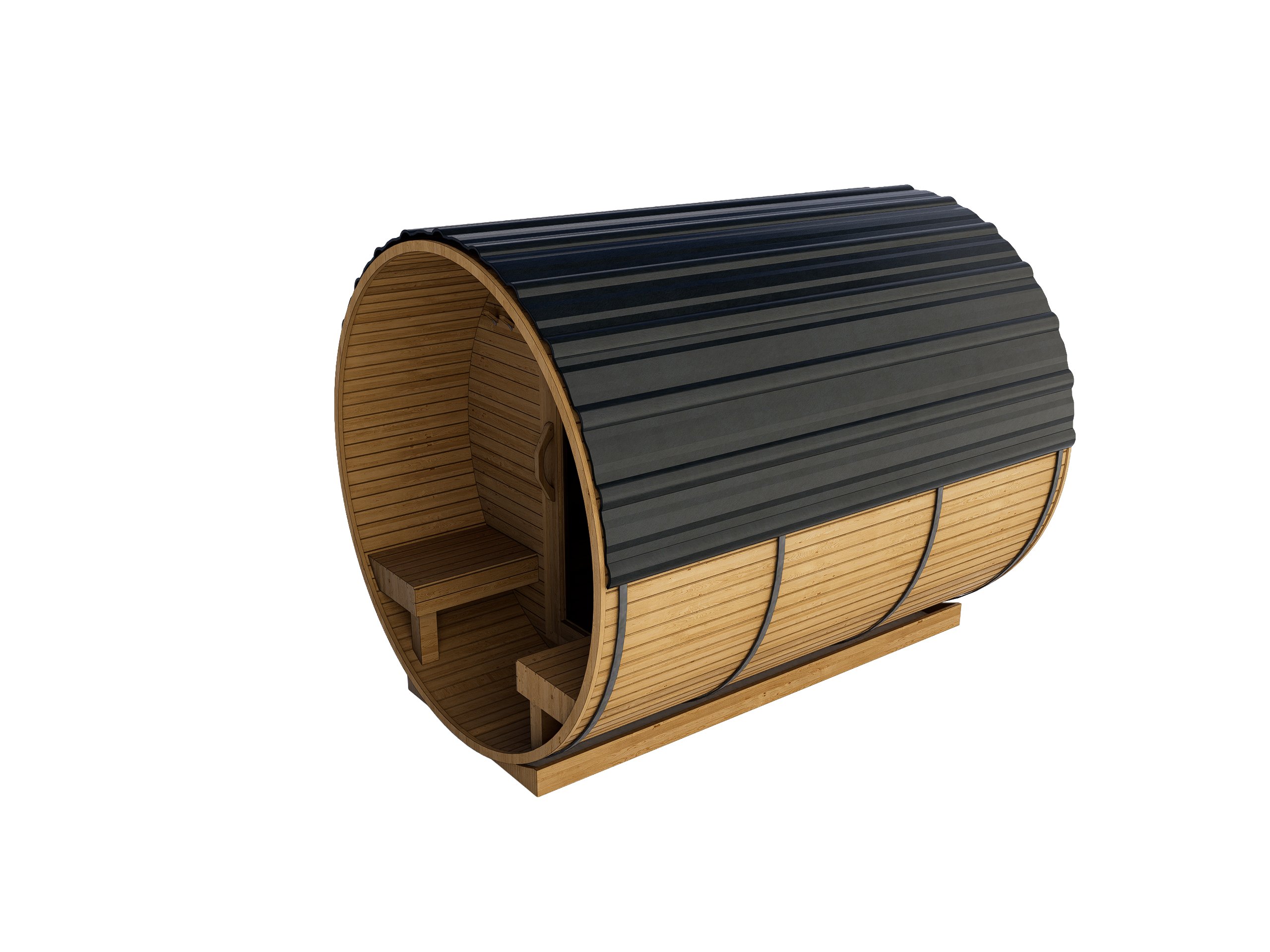 Western Red Cedar Barrel Sauna with Porch