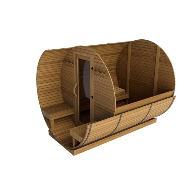 Western Red Cedar Barrel Sauna with Porch 8ft Inside