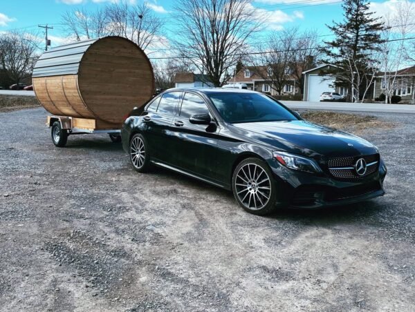 Sauna baril sur remorque