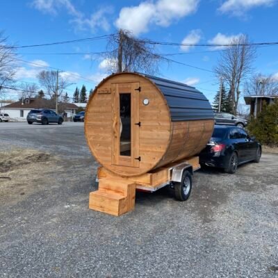 Sauna baril sur remorque