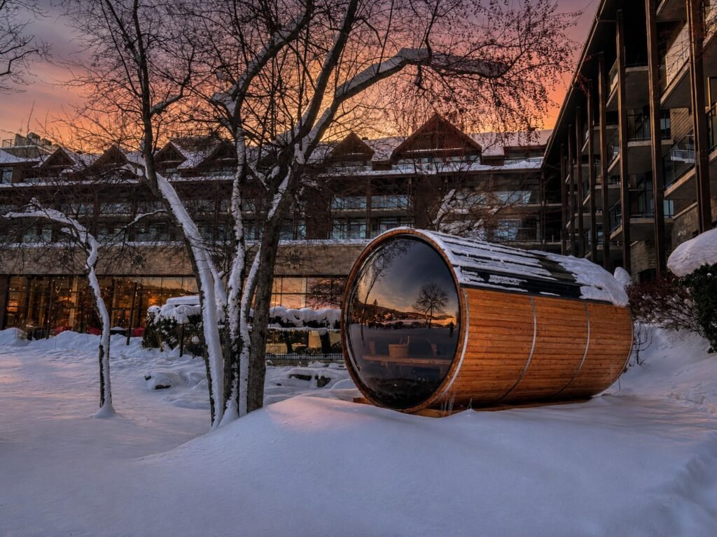 barrel sauna in winter