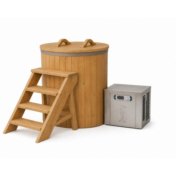 barrel-cold-plunge-penguin-chiller-kit-saunaspa-square Barrel Cold Plunge with Penguin chiller and filter kit