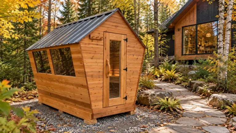SaunaSpa Birdhouse sauna on a wooded residential property in the Laurentians